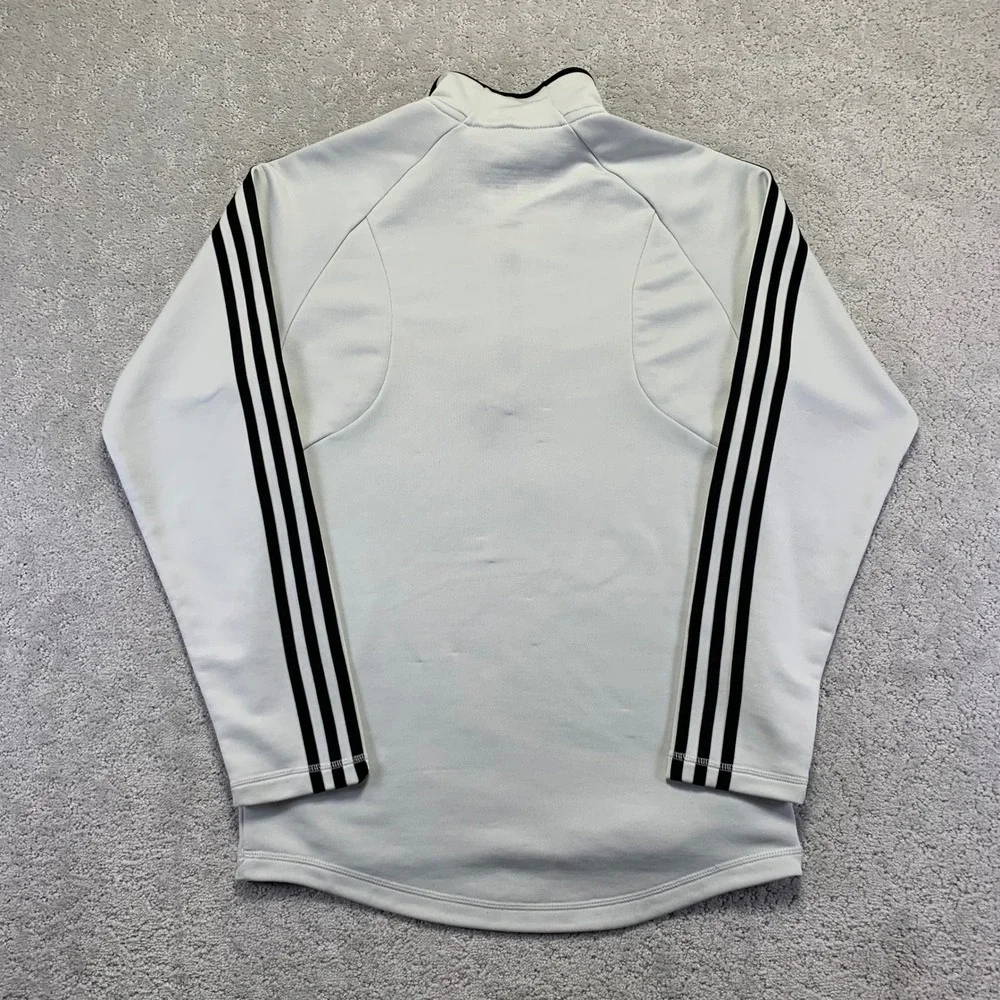 Adidas Pullover Mens Small White 3‎ Stripe Quarter Zip Long Sleeve Athletic Golf